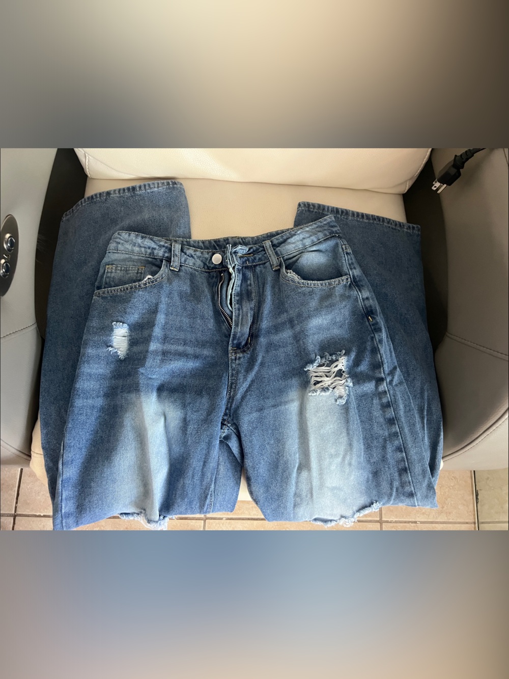 SHEIN Blue Distressed Wide Leg Jeans